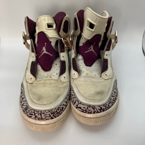 Jordan‎ Dub Zero Spizike Sneakers White Burgundy Gold 40 Acres Brooklyn Youth 5Y - Picture 4 of 11